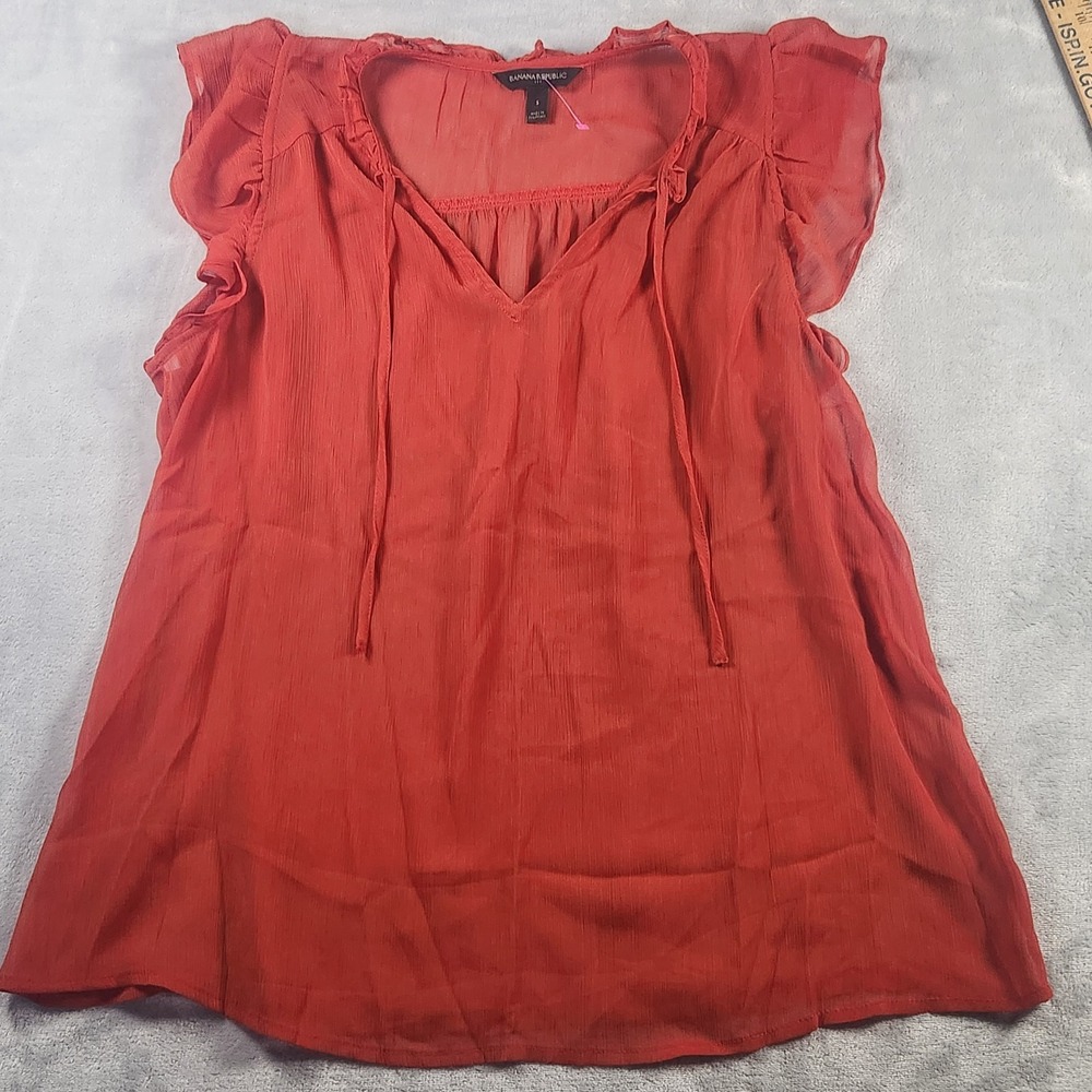 Banana Republic Ruffle Sleeve Sheer Blouse Red Size Small Boho